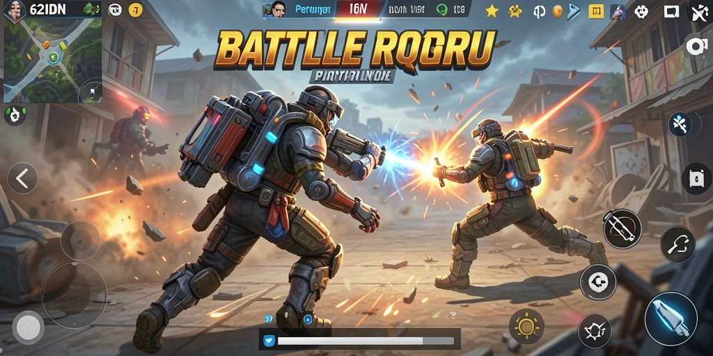 Tampilan gameplay seru 62IDN dengan aksi pertarungan Battle Royale.
