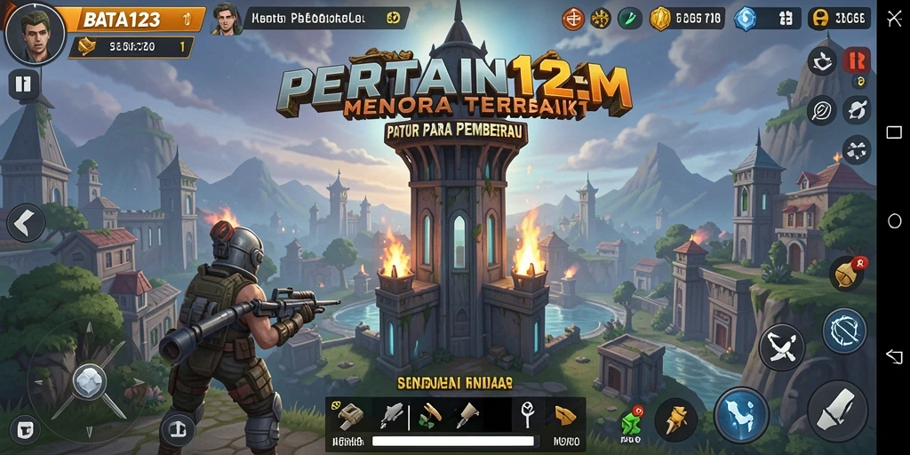 Tampilan gameplay <strong>BATA123</strong> menampilkan pertahanan menara yang epik dan serangan musuh.