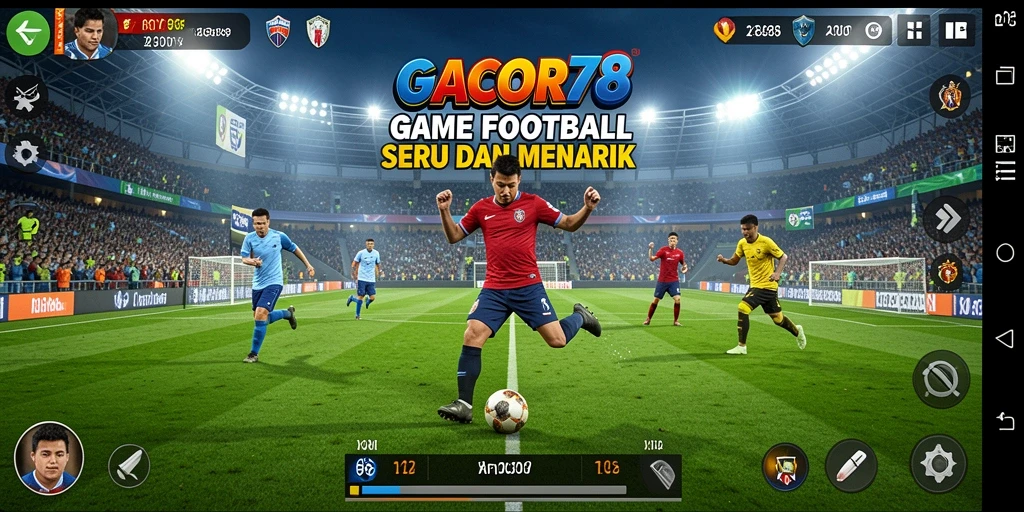 Tampilan gameplay menegangkan dalam GACOR78 dengan aksi sepak bola nyata.