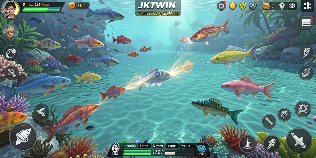 Tampilan gameplay seru di JKTWIN saat menembak ikan.