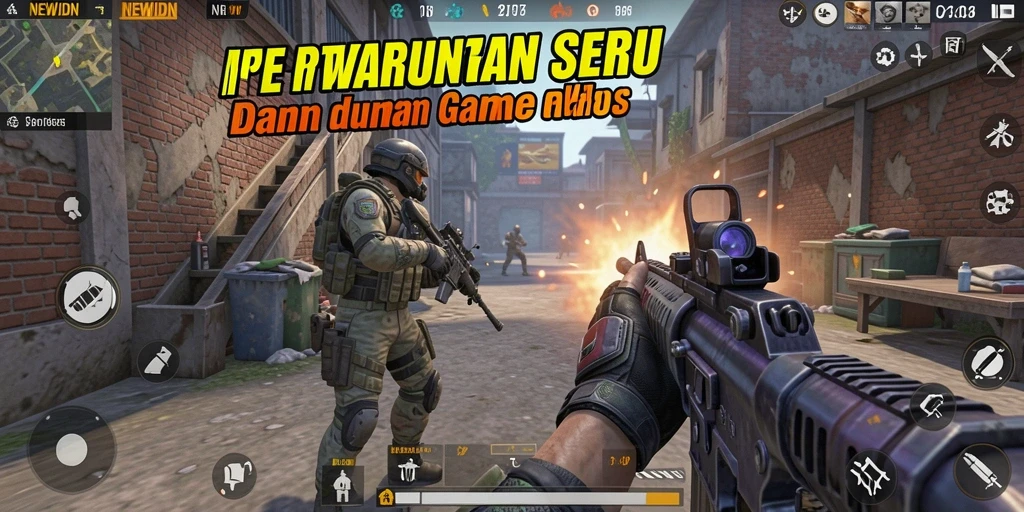 Tampilan utama gameplay seru dari NEWIDN dalam pertempuran FPS.