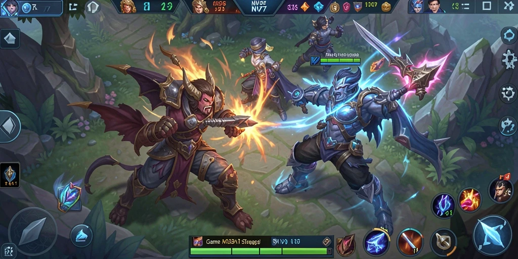 Screenshot gameplay NV77 menunjukkan aksi pertarungan yang intens.