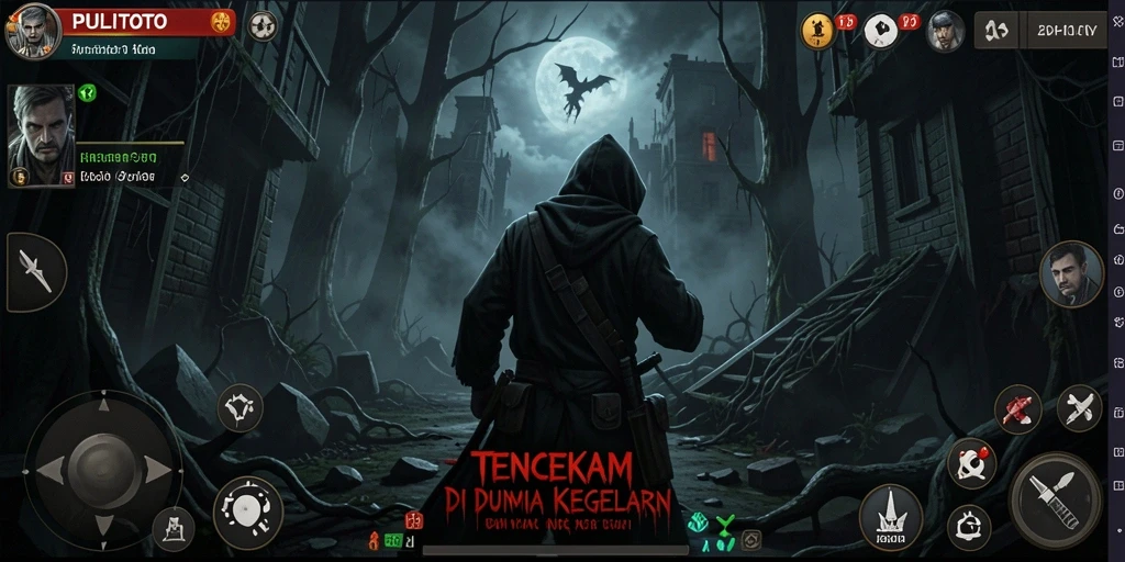 Tampilan gameplay menyeramkan dari PULITOTO dengan suasana gelap mencekam.
