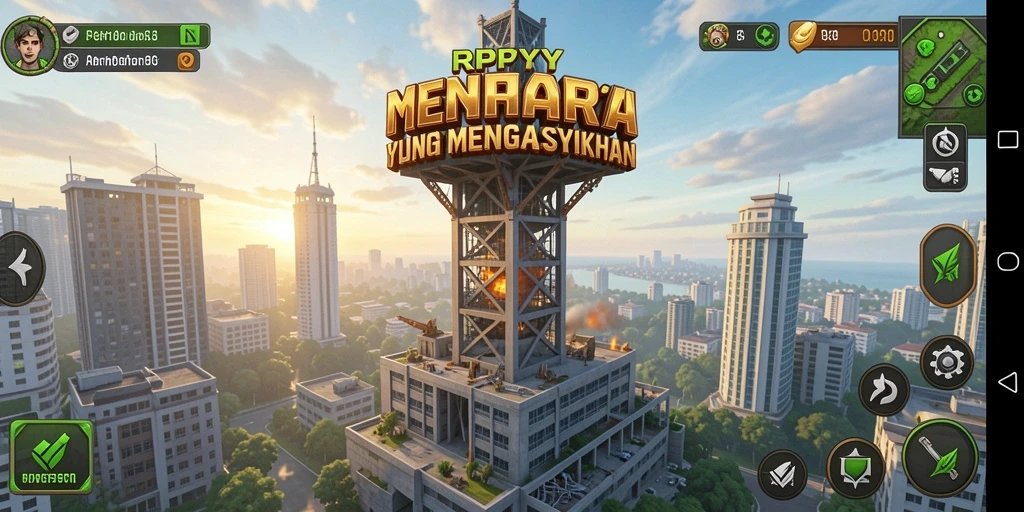 Screenshot RPYYY menampilkan aksi seru dalam pertahanan menara.