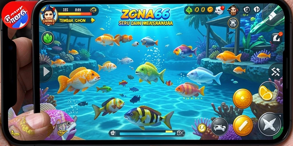 Tampilan gameplay menarik dari ZONA66 saat berburu ikan.